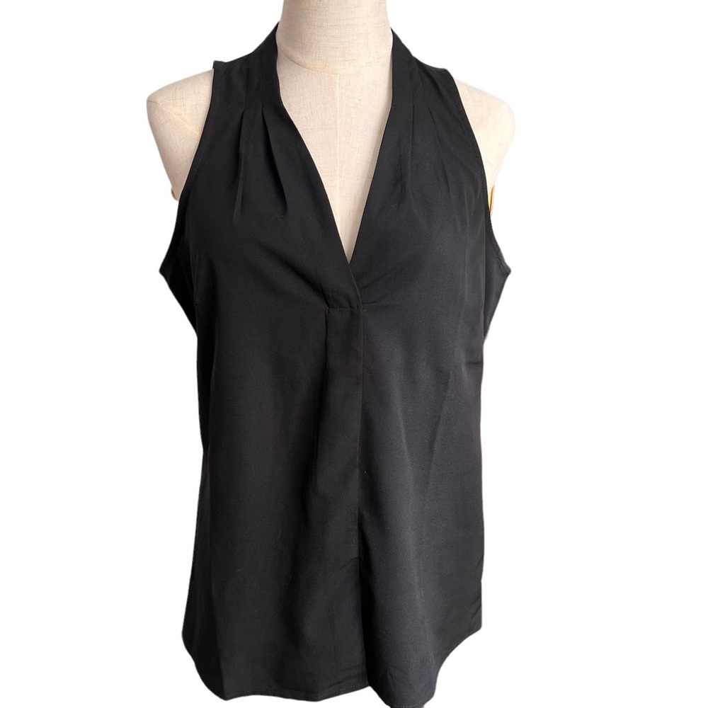 Banana Republic Black V-Neck Sleeveless Pleated Blouse Tank Top | Size S